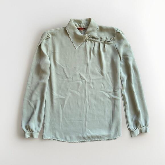 Vintage Jade Green Long-Sleeve Collared Blouse - Picture 2 of 10